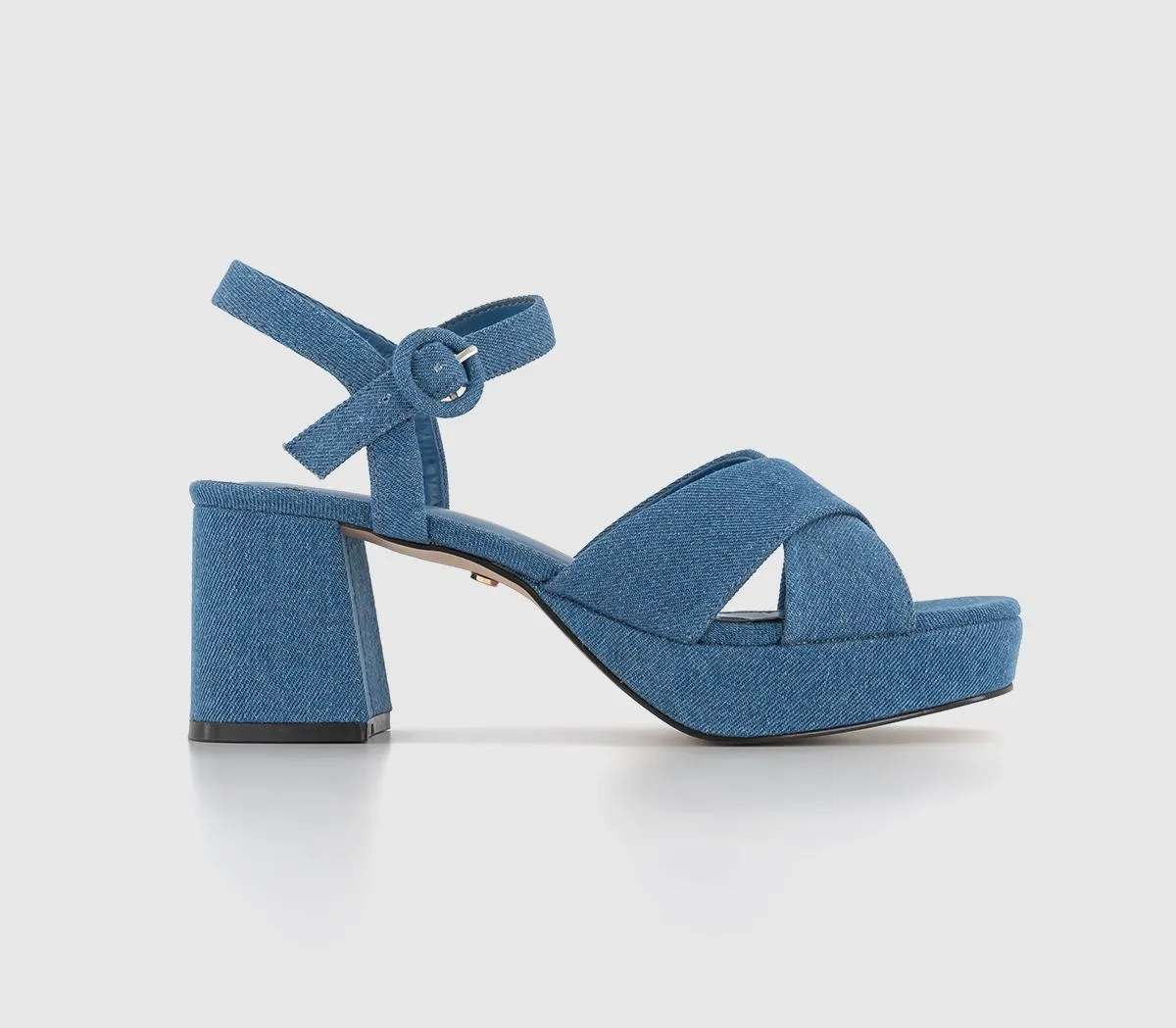 Womens Office Maxina  Cross Strap Low Platform Heels Denim